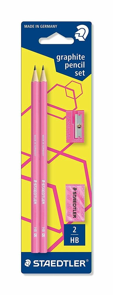 Kit 2 lápices rosa Neón HB + borrador + sacapuntas